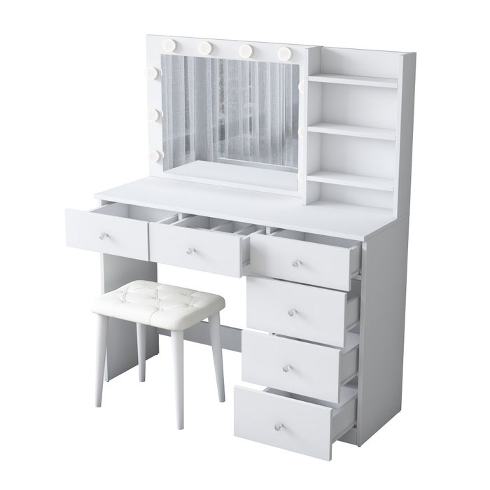 Hanah Home Mesa de Maquillaje con 10 Focos y Puff Blanco Hanah Home Mesa de Maquillaje con 10 Focos y Puff Blanco